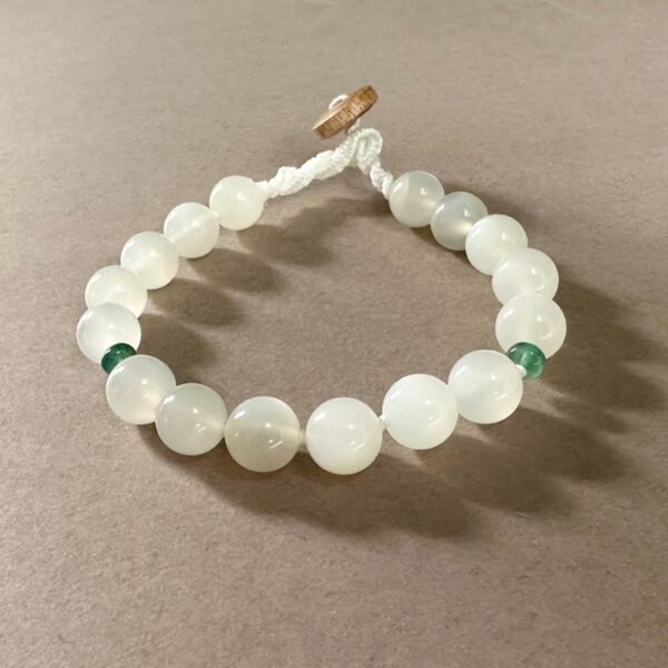 White Flash Moonstone & Emerald Bracelet