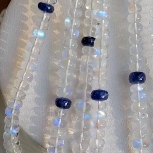 Blue Flash Moonstone & Blue Sapphire Necklace