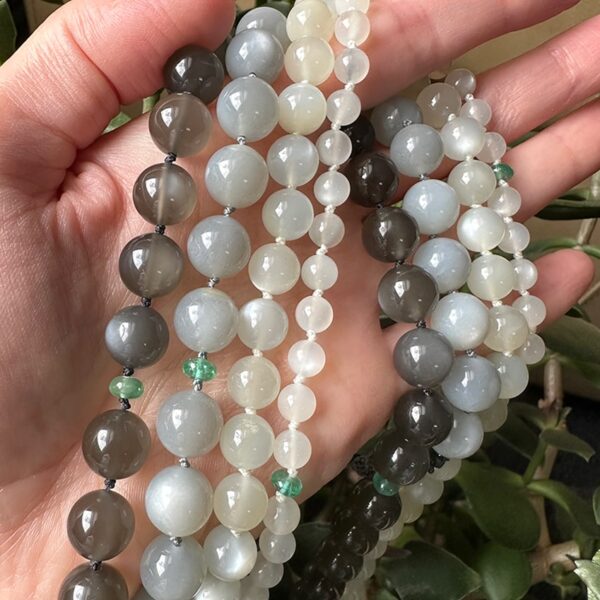 White Flash Moonstone & Emerald Necklace