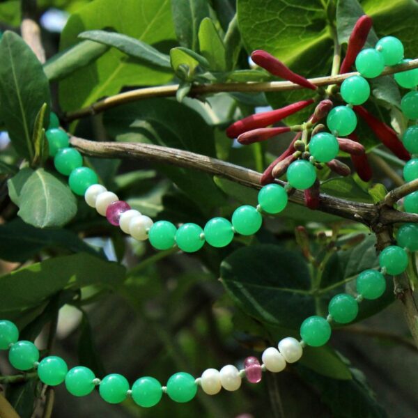 Rising Light™ Necklace: Chrysoprase with Pink Sapphire & Freshwater Pearl
