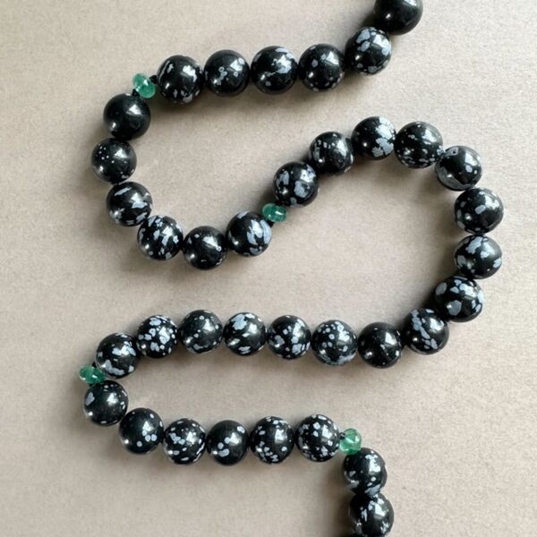 Snowflake Obsidian & Emerald Necklace