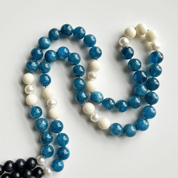 Core Four™ Necklace: Apatite with Indigo, White Coral & Freshwater Pearl