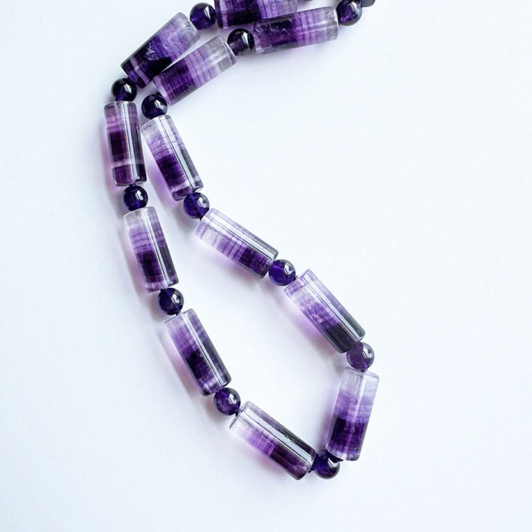 Purple Banded Fluorite & Amethyst Necklace - GEMFormulas LLC
